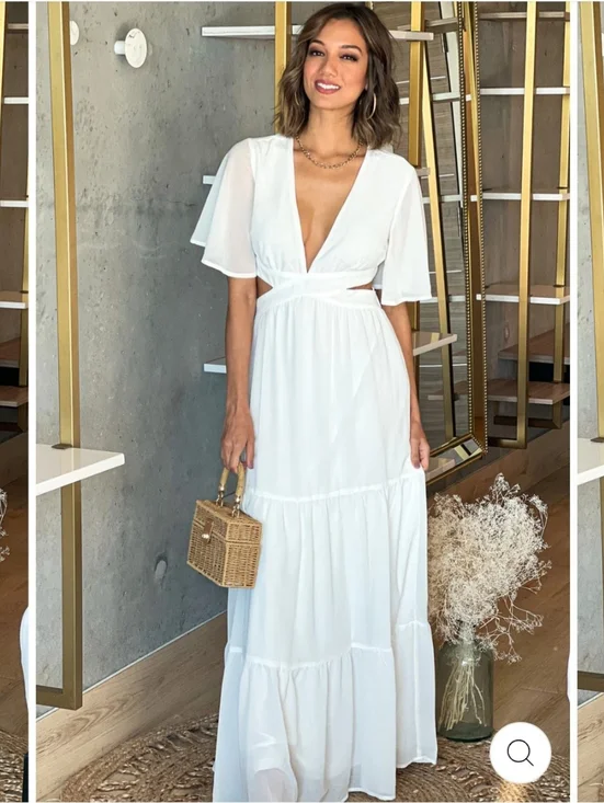 SHEIN White V-Neck Cutout Maxi Dress - Picture 1 of 3